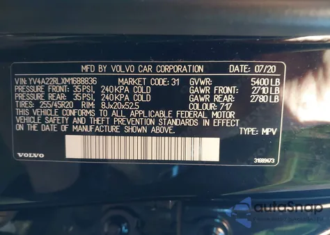 2021 Volvo Xc60 T6 Inscription from USA, damaged, VIN YV4A22RLXM1688836